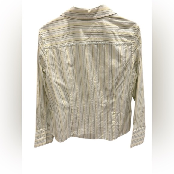 Ann Taylor Weekend Collection Striped Drop Shoulder Shirt Green White Stripe 12 - Picture 2 of 3
